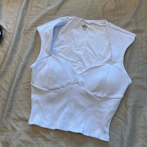 alo RIBBED SWEETHEART SHORT SLEEVE white size m